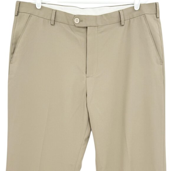 Izod Men's Classic Fit Flat Front Straight Leg Tan Dress Pants Size 40x32 - Picture 3 of 10